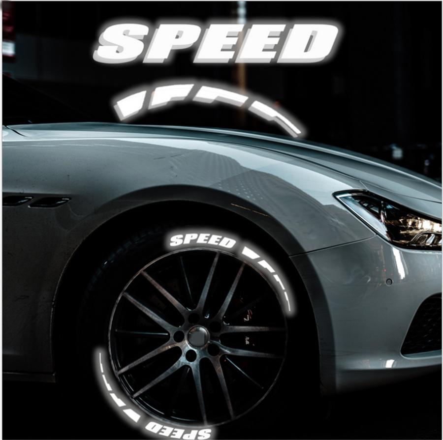 3D 8 Groups SPEED & Brake Blade Night Reflective Permanent Tire Lettering Car Decals Decoration Stickers Kit Stickers for 4 Tires