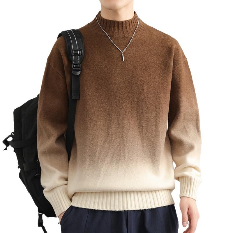 Men's Gradient Sweater, Half-High Collar, 2024 Autumn/Winter Trend, Soft & Fluffy Knit, Warm Base Layer