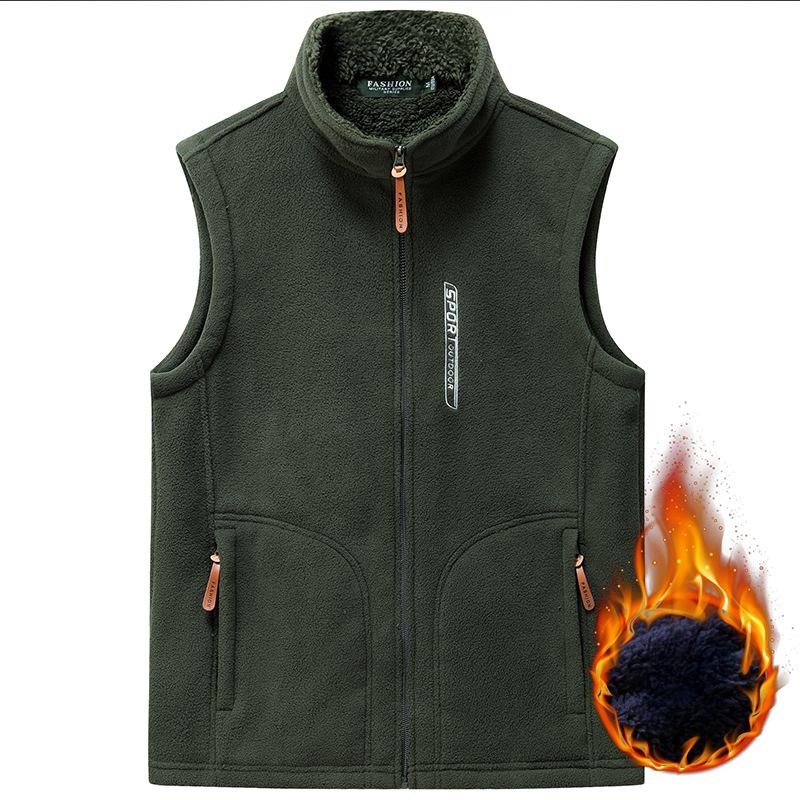 

Зимний флисовый жилет для мужчин. Свободный и плюшевый утолщенный флисовый топ без рукавов. 2XL армия зеленый