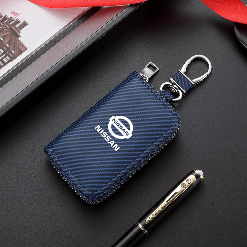 

Carbon Fiber Car Key Zipper Bag Gift Badge Keys Case For Nissan Nismo GTR Qashqai J11 J10 Almera Navara Juke Leaf X-Trail Tiida синий