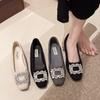 Thick Heel Square Head Rhinestone Gray Single Shoes Women's Shoes New Autumn and Winter Plush Shoes Commuter Shoes