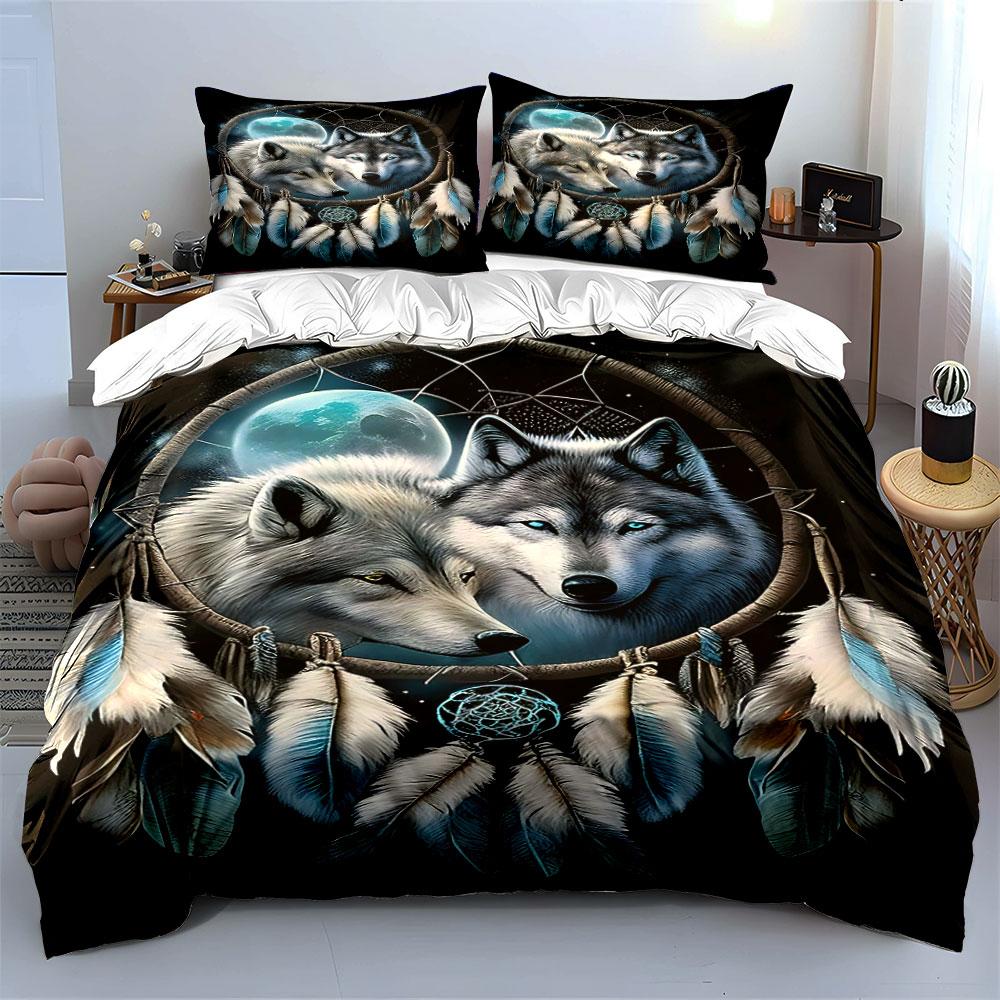 Wolves, dreamcatcher, moon, feathers. Bedding sets Duvet cover sets Duvet covers Pillowcases(1 * Duvet Cover 2 * Pillowcases without duvet insert)