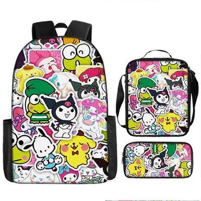 Kuromi Schoolbag Elementary and Middle School Student Backpack Large Capacity Casual Lightweight Backpack Cartoon Shoulder Bag Pencil Case Pen Bag  7-