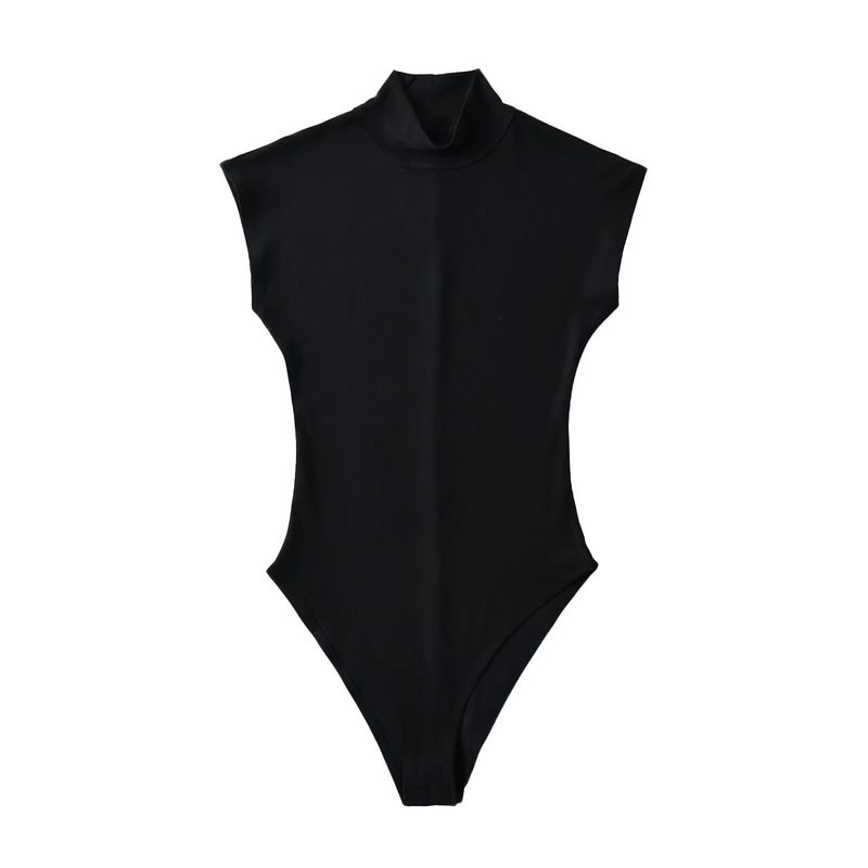

Kaslead Новое поступление Женская одежда Модный стиль Модный Минималистичный Приталенный С высоким воротом Без рукавов Леотард Black L