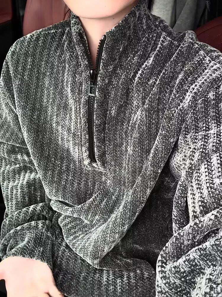 Men's Plus Size Half-Zip Deconstructed Hoodie - Autumn/Winter Street Style Pullover with High Street Vibes