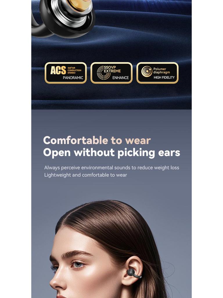 Cross-border AI Wireless Ear Clip Bluetooth Headset with Touch Display and Long Battery Life.