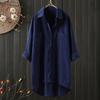 Cardigan décontracté en coton et lin pour femme - Chemise colorée à manches longues avec double poche
