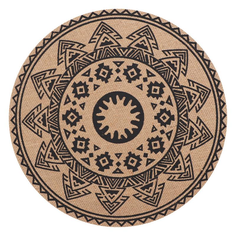 Large Round Jute Placemat Bohemian INS Style Silk Screen Printed Heat Resistant Table Mat Insulation Pad for Kitchen Dining Home Decoration