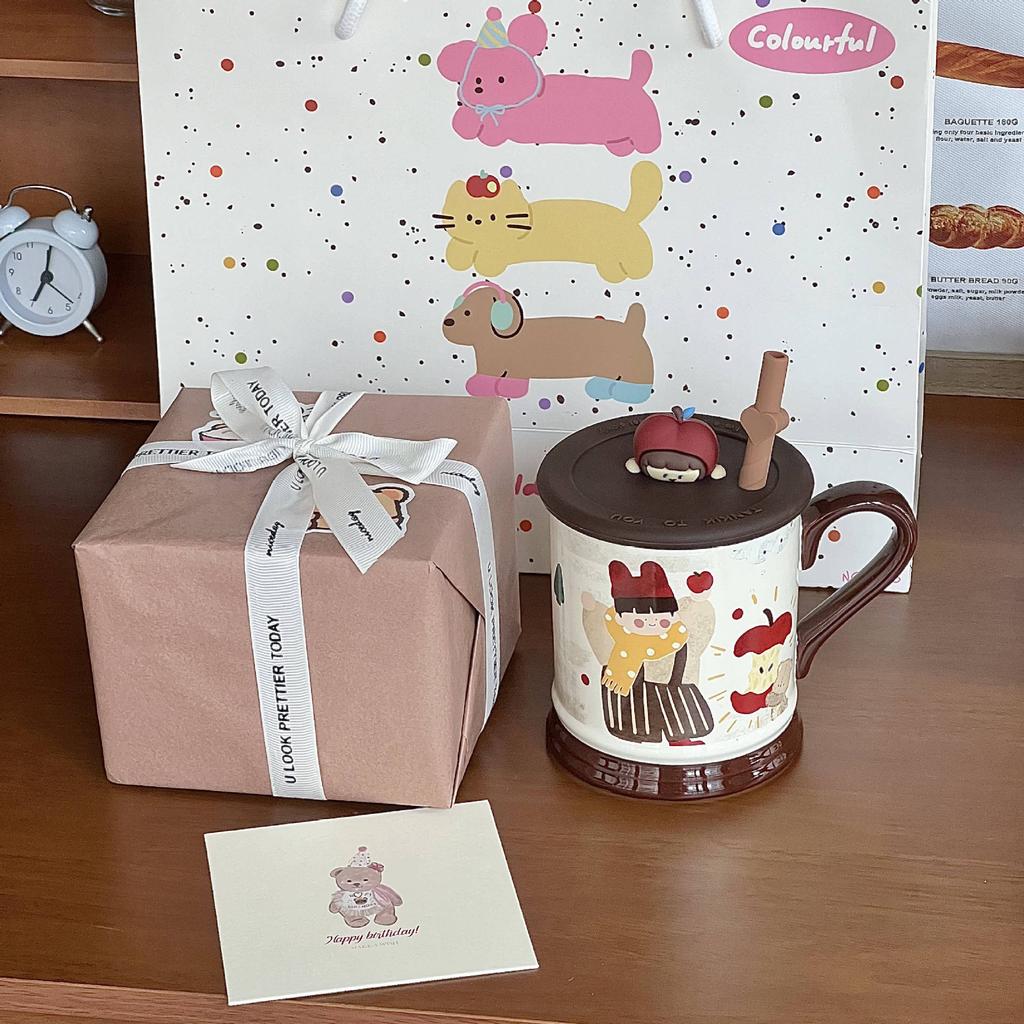 Geburtstagsgeschenke ins Retro Jungen und Mädchen Keramiktasse mit Deckel Mädchen Freundin Praktisches Souvenir Geschenkbox
