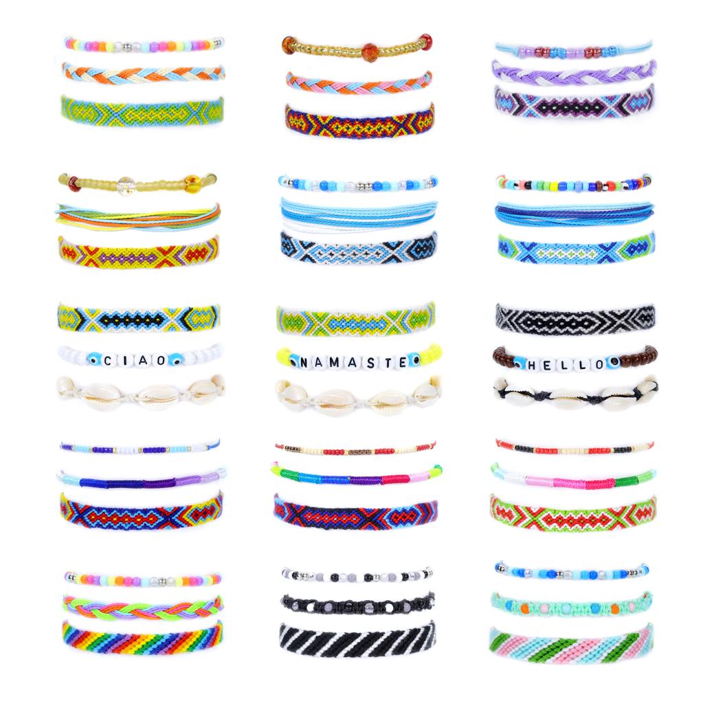 3Pcs Braid Strands Bracelet Cotton Wear-resistant Rope Tassel Adjustable Waterproof Friendship Cords Bangle with Shell Child