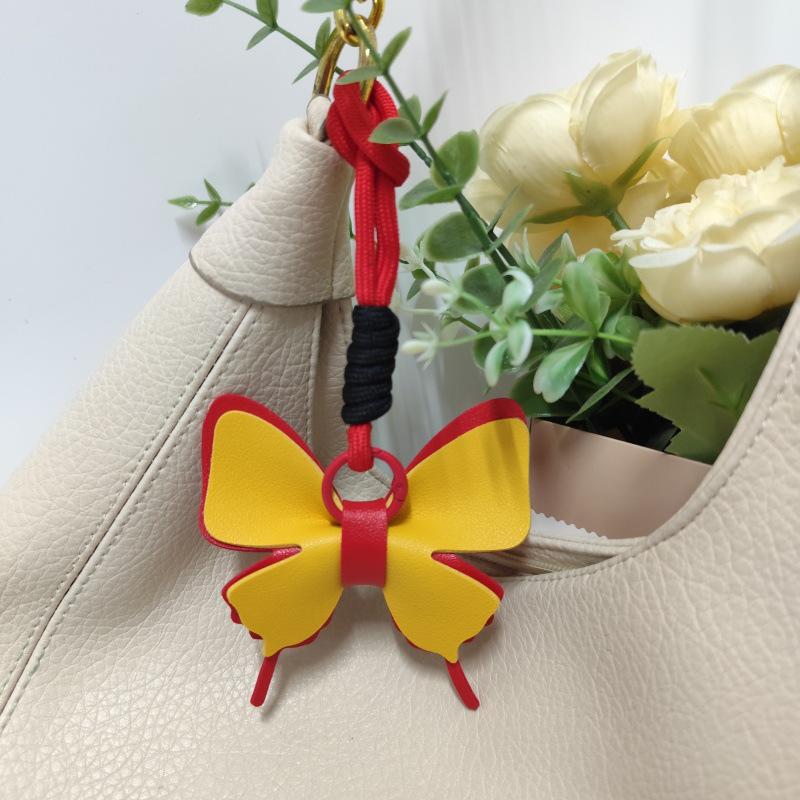 Colorful Leather Butterfly Pendant - Car and Bag Hanging Ornament with Cotton Rope