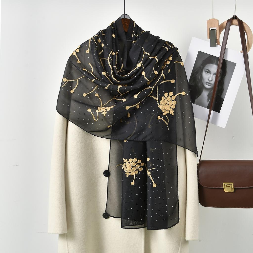 Fashion Embroidery Cotton Hijab Scarf For Women Muslim Shawls With Rhinestones Islamic Headscarf Wraps Foulard Solid Head Wraps