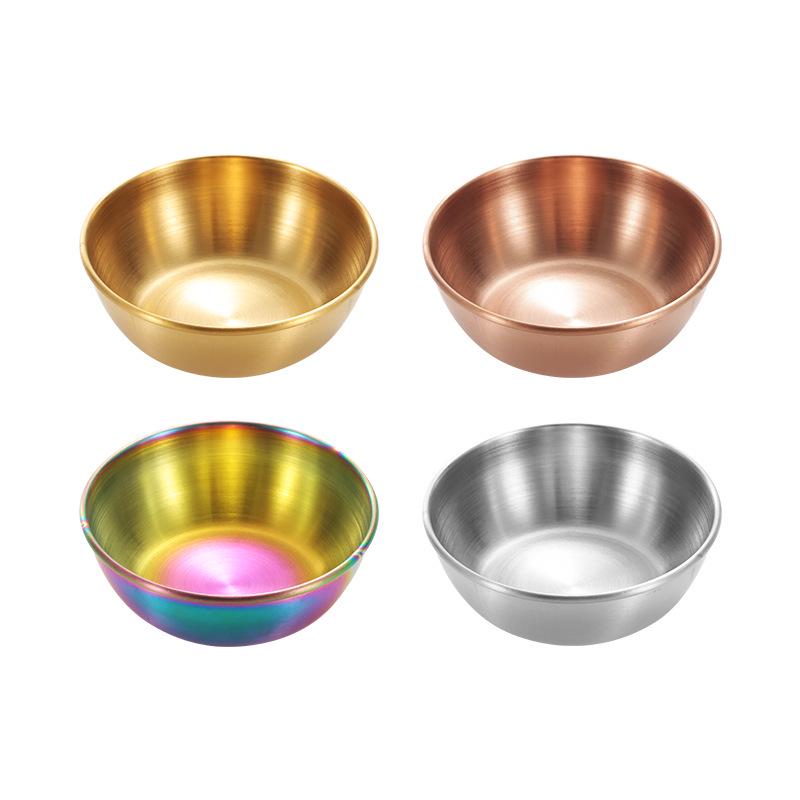 4-Piece Set of Gold 304 Stainless Steel Round Seasoning & Dipping Bowls for Soy Sauce