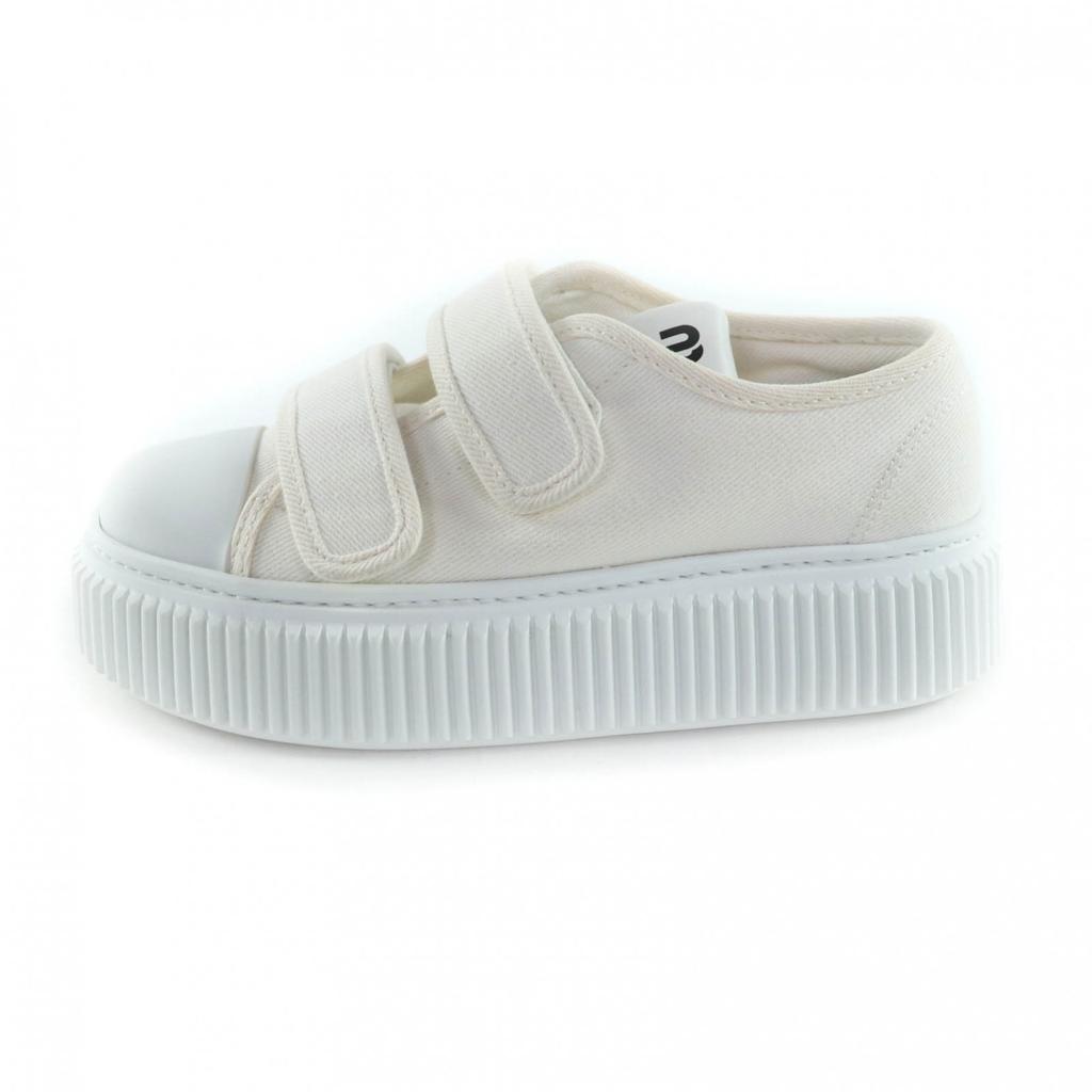 Sehr gut MIUMIU Sneaker Logo Klettverschluss Canvas Elfenbeinfarbenes Canvas Damen 36 5E890D Gebraucht