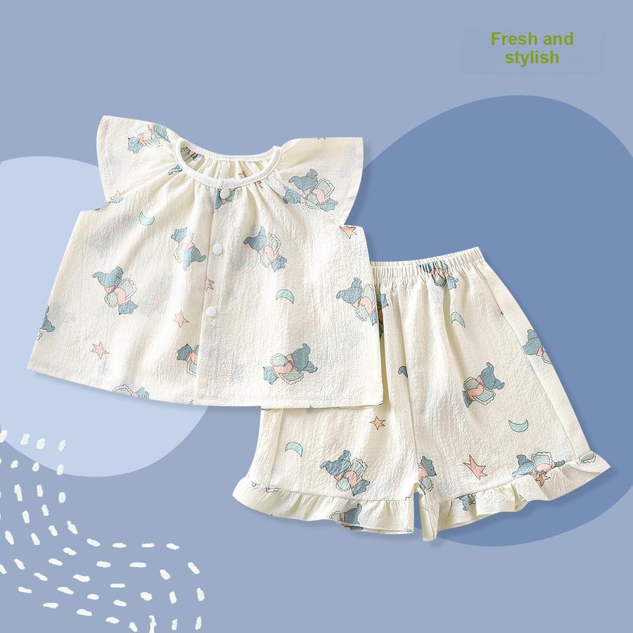 New Summer Sleeveless Set Thin Baby Girls Breathable Air-Conditioned Clothes Fashion Casual Pajamas Summer Style