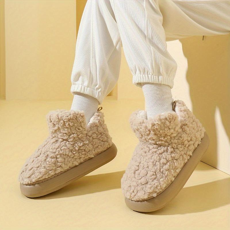 Women's Winter Slippers - Non-Slip Platform Sole, Beige House Shoes for Indoor/Outdoor, Soft Fabric Upper & Cushioned EVA Sole - Warm