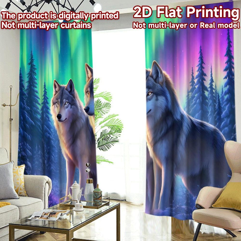 2D FLAT PRINTING 2pcs Curtains (Without Rod) Wolves Under Northern Popular Curtains Digital Printed Durable Polyester Curtains