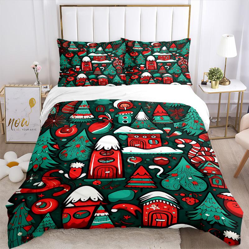 3pcs Christmas Winter Soft and Comfortable Breathability, Bedding Set, Machine Washable, Suitable for All Seasons149