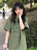 Unisex Plus Size Avocado Green Cotton Short Sleeve Korean Style Loose T-Shirt