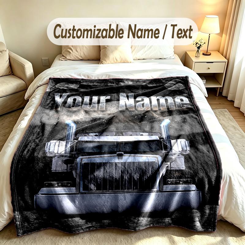 Truck Theme Custom Blanket Personalized Name & Text Customized Soft Warm Throw Blanket Home Decor