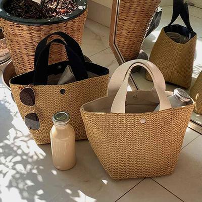 Zarif Bayanlar Hasır Dokuma Çanta Kadın Tatil Plaj Rahat Tote Üst Saplı Çanta Moda Retro Omuz Çantaları