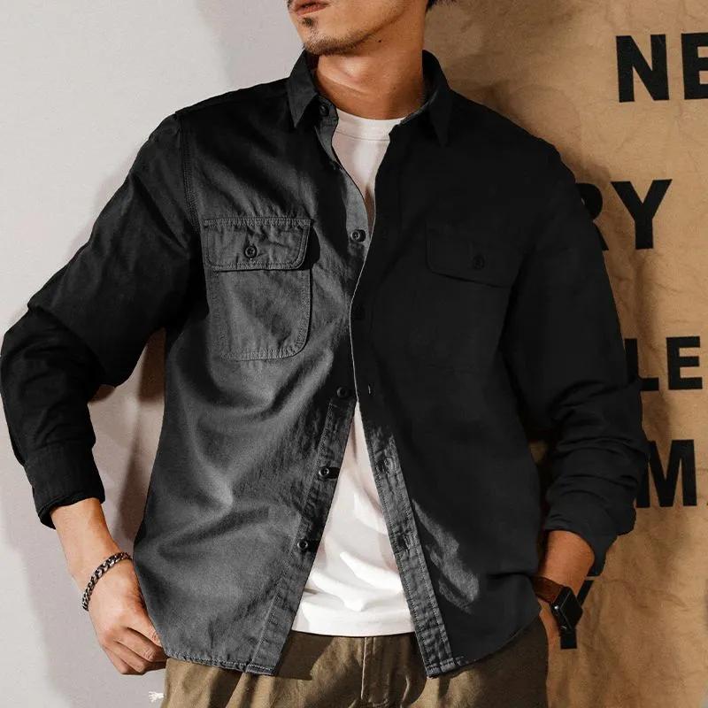 Frühling und Herbst Neues Herren-Arbeitshemd Locker Lässig Einfarbig Langärmlig Vielseitig Einfache Jacke
