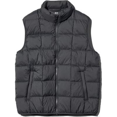 Black Checkered Quilted Stand Collar Full Zip Side Seam Pocket Loose Fit Warm Comfortable Versatile Solid Color Vest Unisex Vest 478270-08