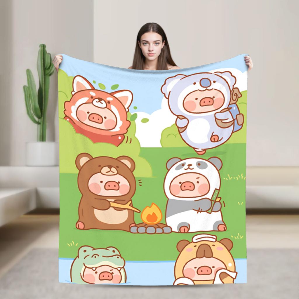 Cartoon L-Lulu Pig  Blanket  Soft Fashion Plush Bedding Throws For Couch Chair Decorative Flannel Bedspread Bed Cover