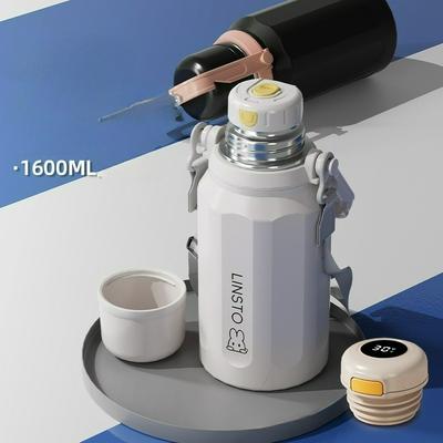 Termo de Gran Capacidad para Uso Doméstico con Revestimiento Interior de Acero Inoxidable 316 Botella de Agua Taza de Agua para Estudiantes Niños Portátil con Correa