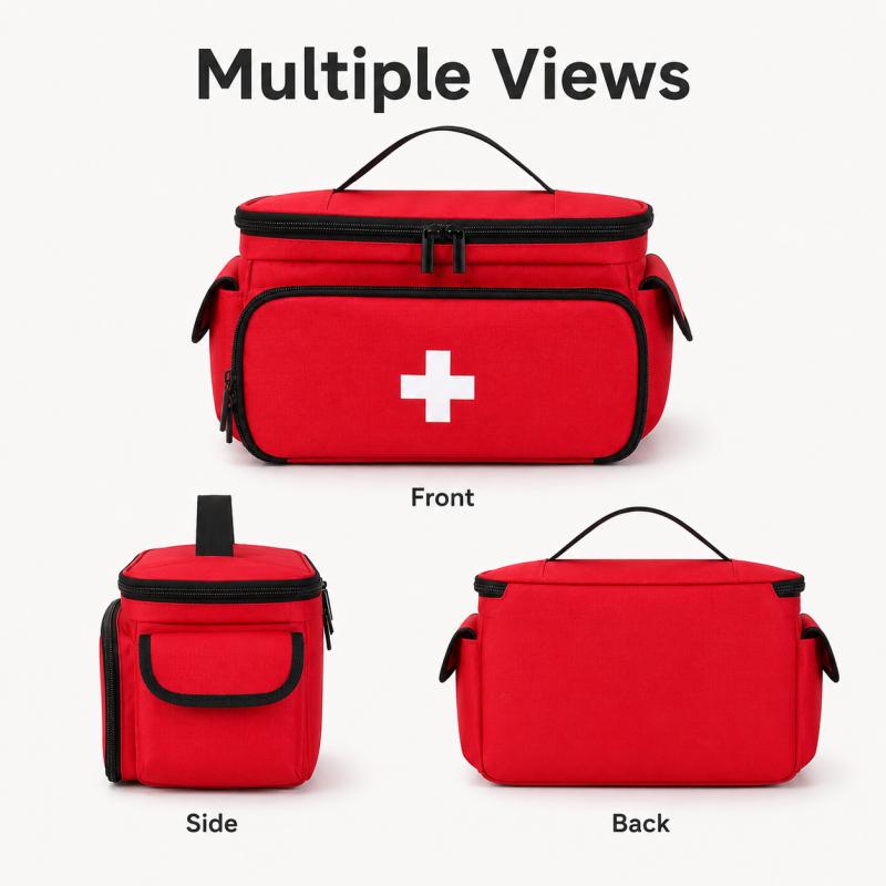 First Aid Storage Bag Oxford Cloth Medicine Organizer With Compartments Handle And Zipper Pockets For Home Travel Emergency Supplies