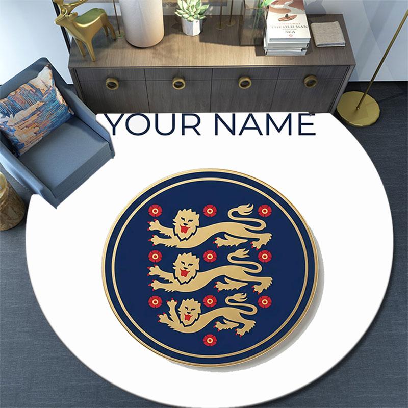 Custom Name,England National Football Team Pattern Round rug,Carpet Rug for Living Room Bedroom Playroom ,Non-slip Floor Mat,Holiday Gifts and Birthda