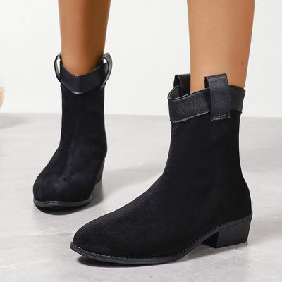 Grote Maat Zacht Bont Vintage Western Cowboylaarzen Dames Grove Hak Korte Laarzen Herfst en Winter Mat Gepunte Chelsea Boots