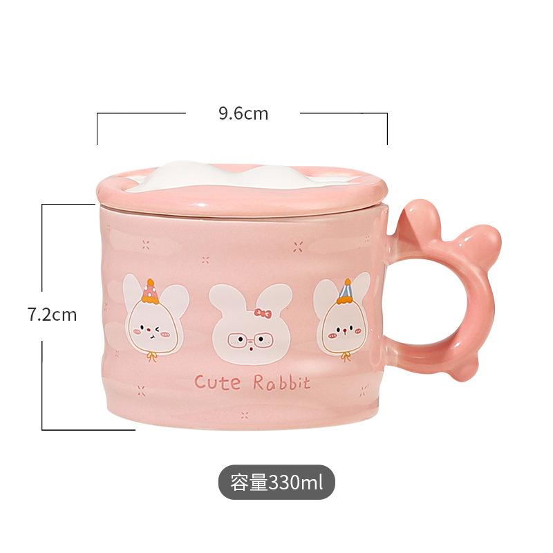 

Cute To Foul Bunny With Lid Water Cup Girls Household Ceramic Mug High Value Office Coffee Cup 301-400ml