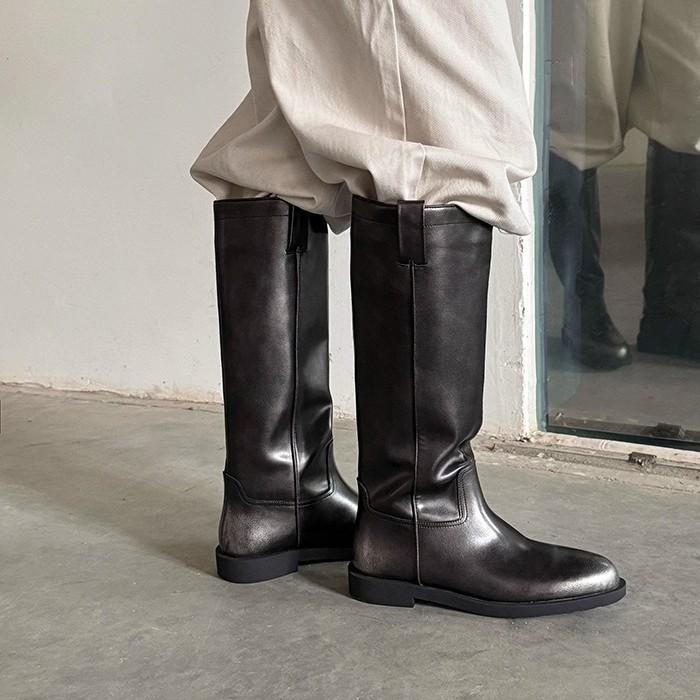 Sheepskin version~ 2025 new autumn and winter knee boots women's French retro leather thin tall knight boots