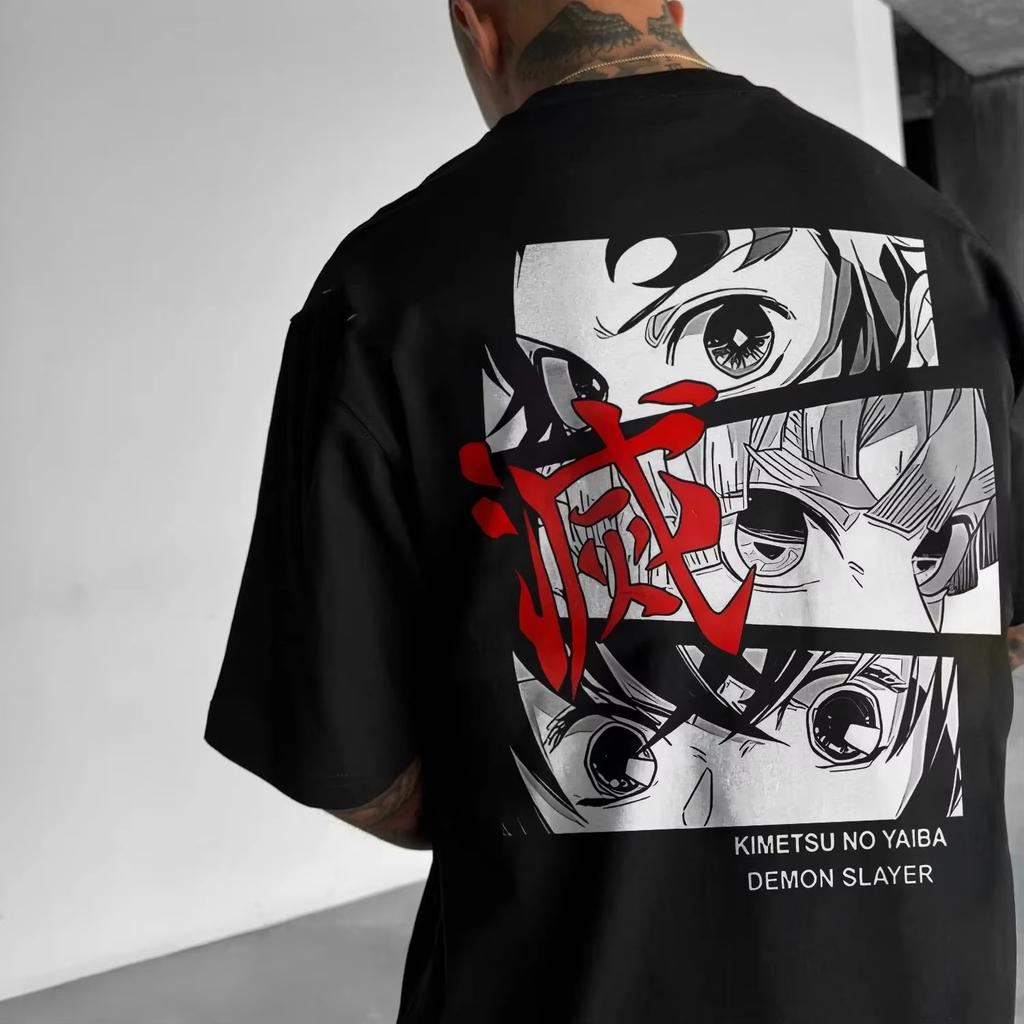 Übergroßes Herren T-Shirt Dämonentöter Anime Print Sommer Trendiges Damen Kurzarm Grafik T-Shirt Streetwear Lässige Oberteile Y2k Kleidung