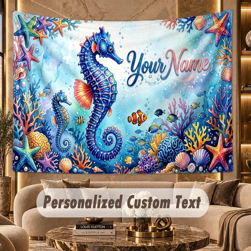 Fish Ocean (216) Theme Wall Tapestry Customized With Name Text Personalized Hanging Tapestry For Bedroom Living Room Decor