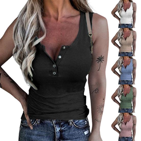 Women Vest Solid Color Ribbed Spring Summer Slim-fitting Breathable T-shirt for Party