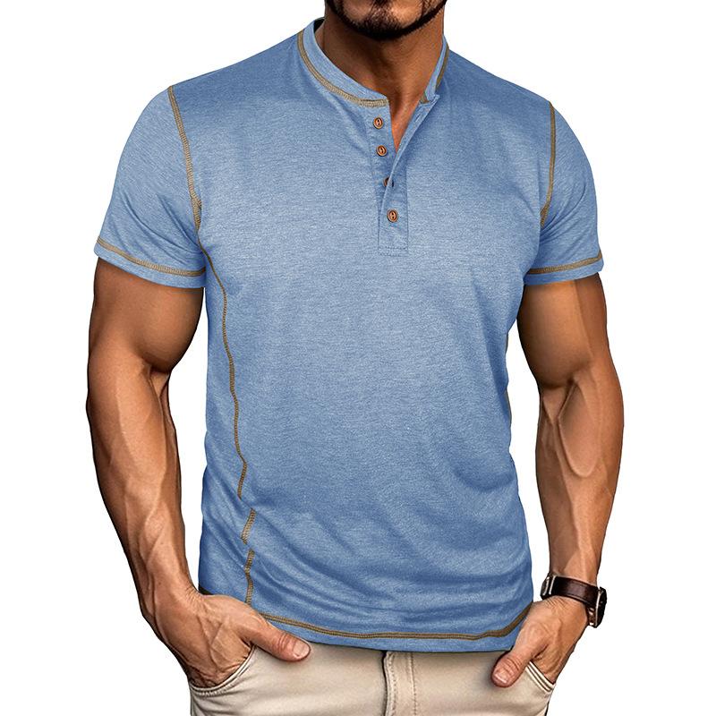 Men's Contrast Stitch Henley Neck Short Sleeve T-Shirt