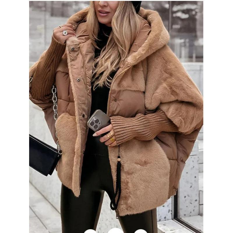 Women's Hooded Patchwork Warm Coat Autumn Padded Jacket Oversize Outerwear In Winter