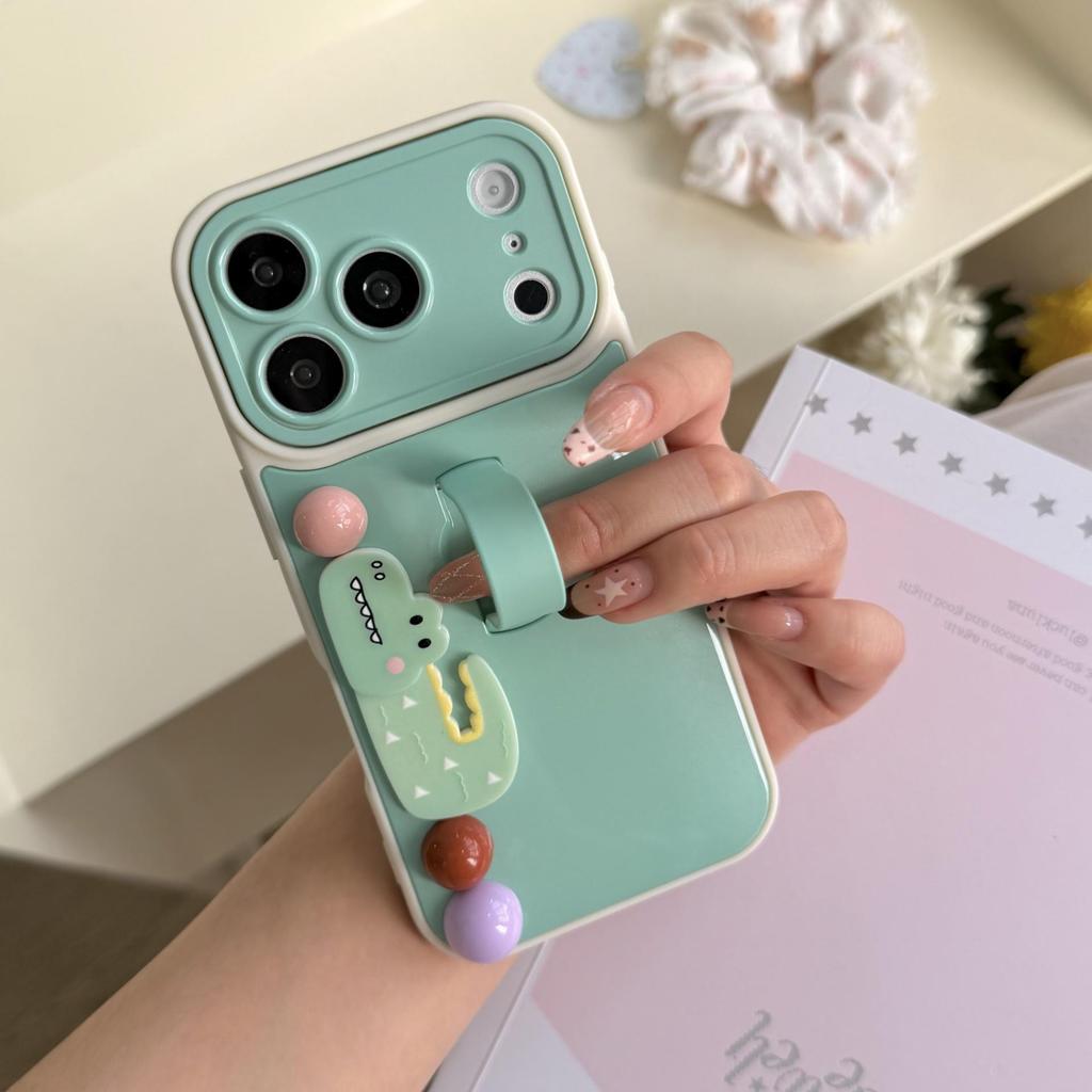 Handmade Animal Bead iPhone16/15Pro/17ProMax Case with Invisible Ring Holder & Anti-fall Protection
