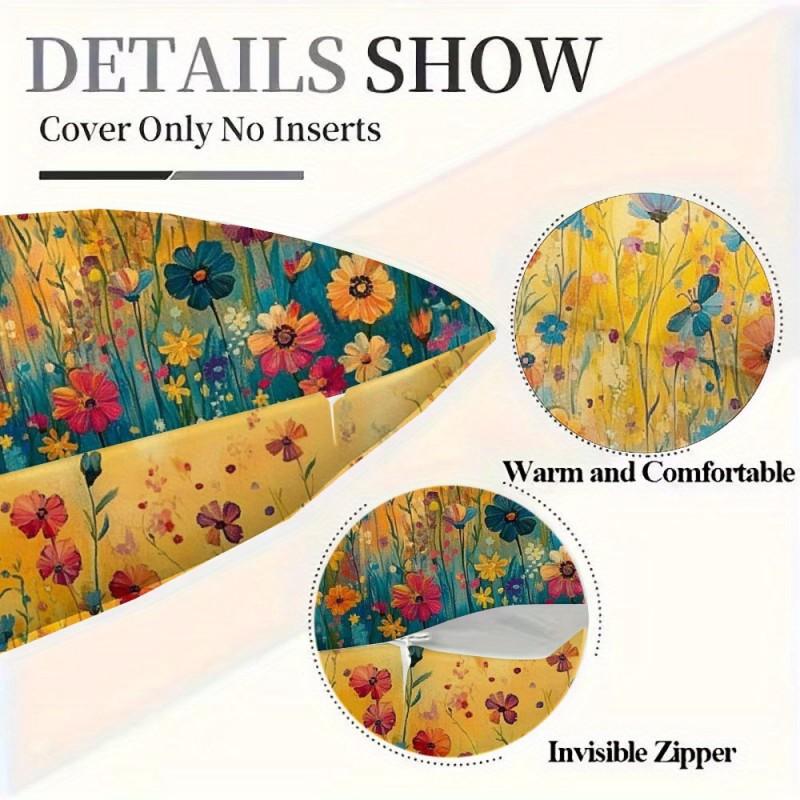1pcs Long Decorative Throw Plush Cushion Cover with Zipper Double-sided Printed Painted Floral Accent for Home Decor