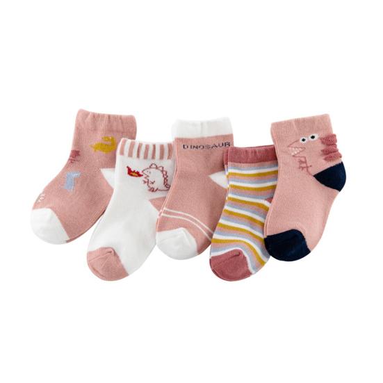 5 Paar Jungen Mädchen Cartoon Dinosaurier Hirsch Streifen elastische atmungsaktive Baumwollsocken