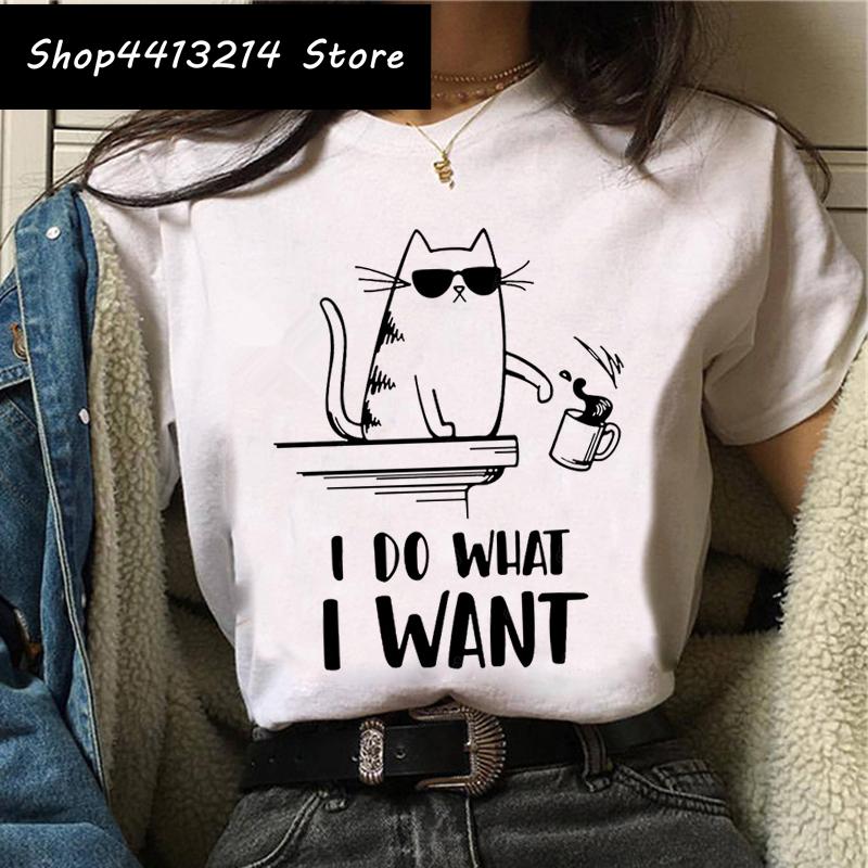 Cat Harajuku Funny Cartoon T Shirt Women Cute Anime Ullzang Tshirt Grunge Kawaii S Fashion Tshirt Korean Style Top Tee Female