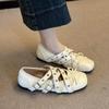 Retro Bow Cross Strap Mary Jane Shoes Women's 2025 Spring and Summer New Shallow Rivet Ballet Flat Shoes