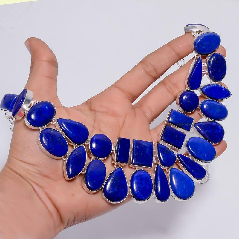 Beautiful Top Grade Qualite 100% Natural Lapis Lazuli Ethnic Style Handmade Jewelry 925 Steling Silver Plated Necklace 21" WSJ-4795