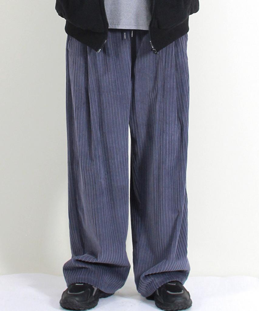 Deumakeu Corduroy Real Wide One-Pleat Pants Grayish Blue