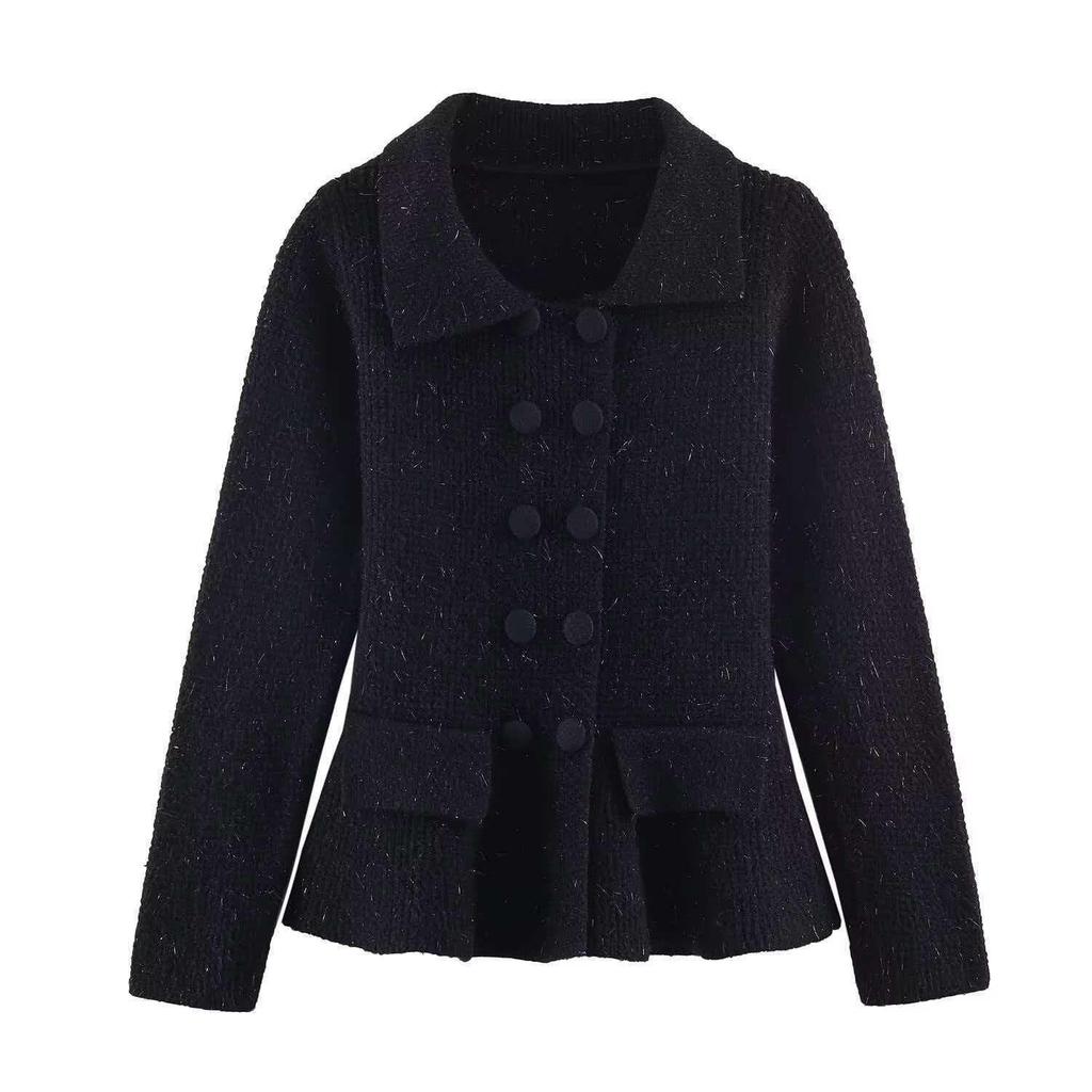 Double-Breasted Sweater Coat: European & American Style Women's High-End Fashion