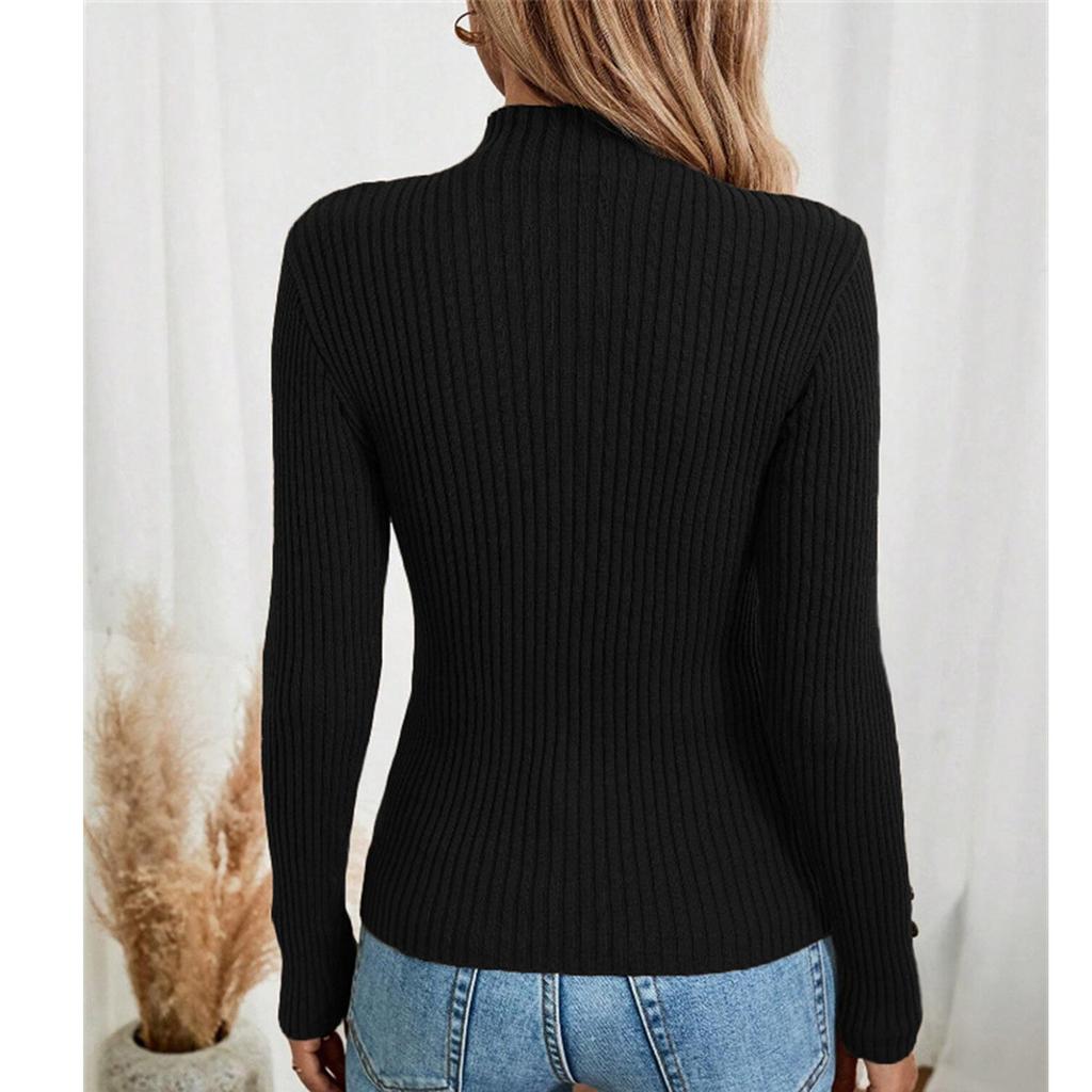 Women's Casual Color Slim Button Knit Sweater Long Sleeved Base Sweater Sweater