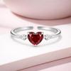 Heart Cut Red CZ Three-Stone Adjustable Ring – 925 Sterling Silver