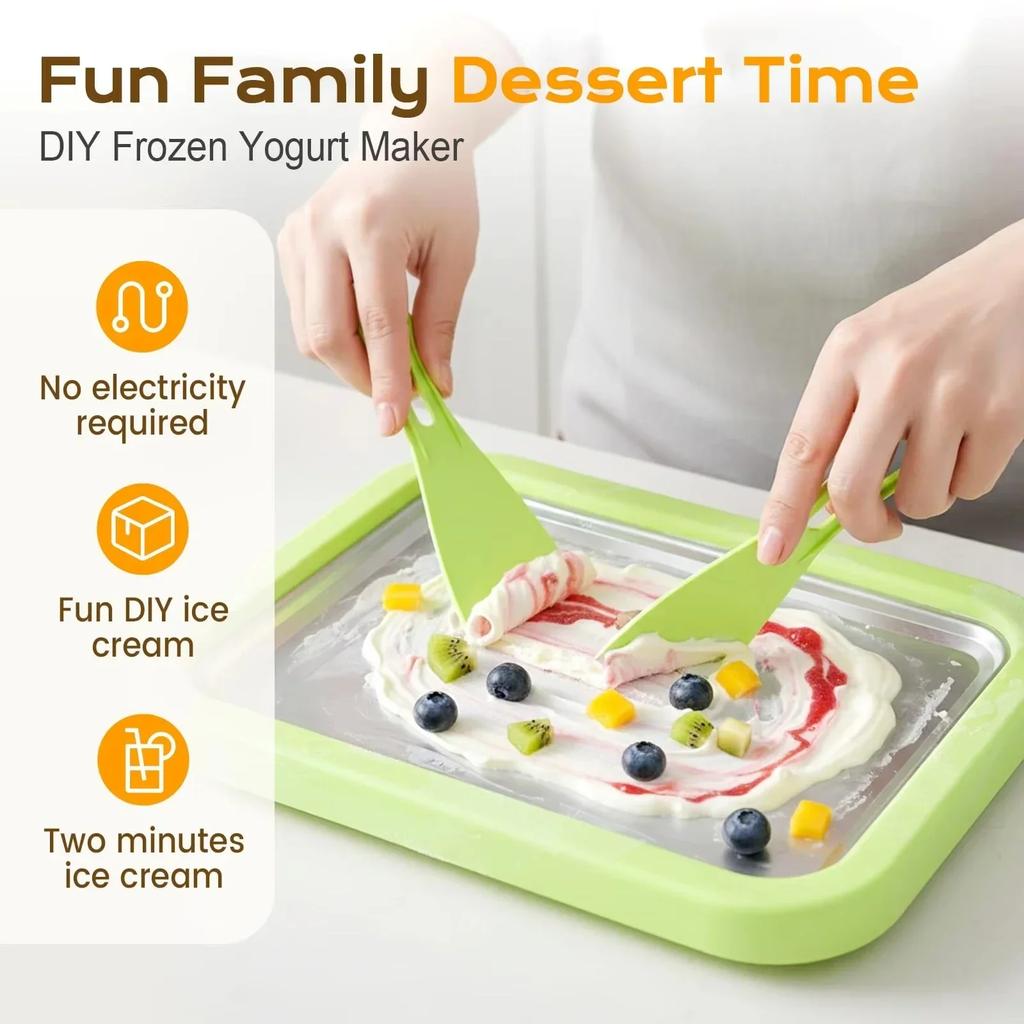 DIY Ice Cream Maker Yogurt Maker Machine For Homemade Stir Fry Ice Tray Multifunctional Household Ice Cream Roller Pan With 2 Scrapers